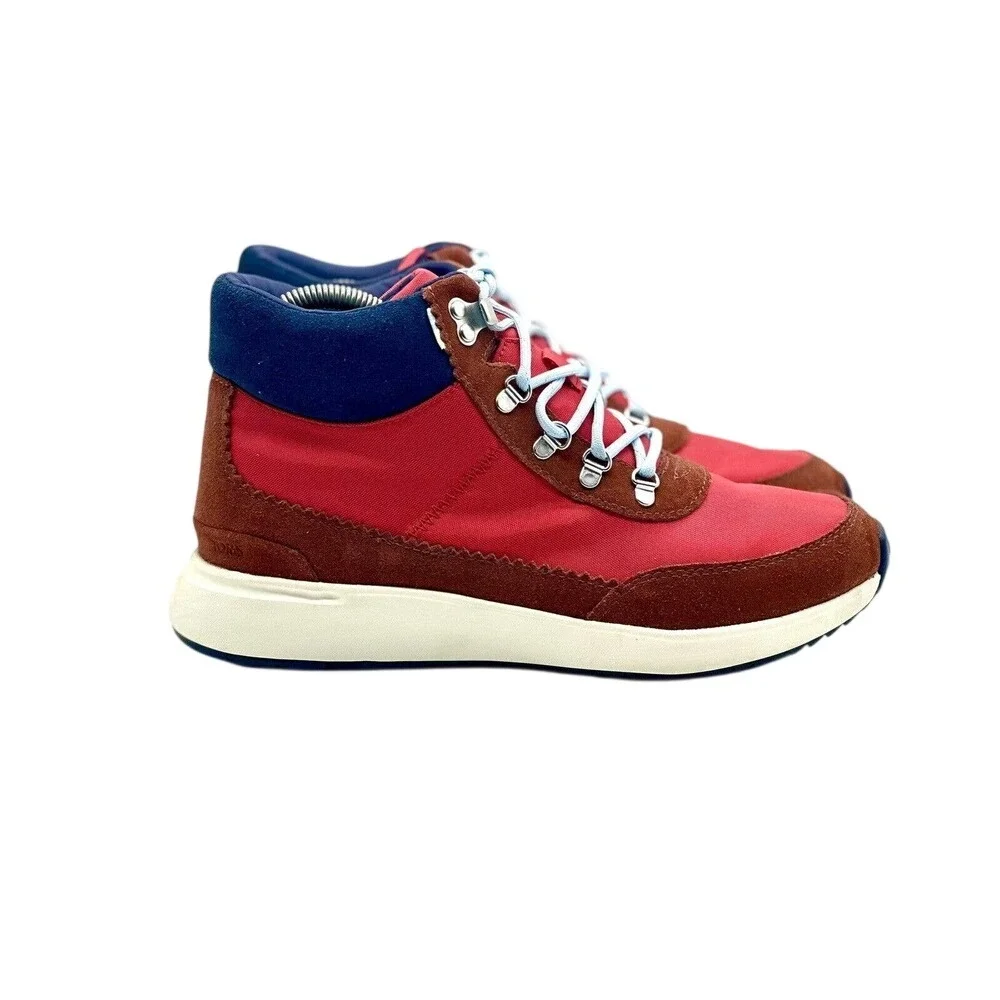 Toms‎ Mesa Women Red Brown Navy Suede Nylon Hiking Sneaker Boots Size 8 10014100